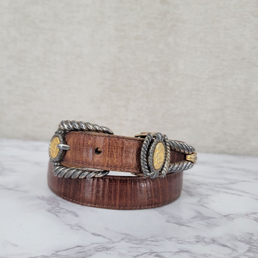 Brighton Museum Pegasus Sphinx Leather Belt With Coin Conchos Vintage